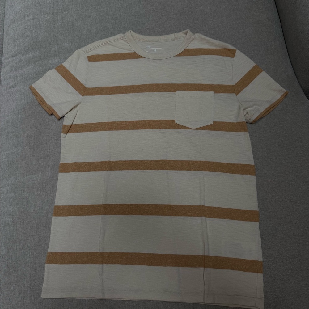 GAP Men's Short Sleeve Tee - Brown and Cream Stripes